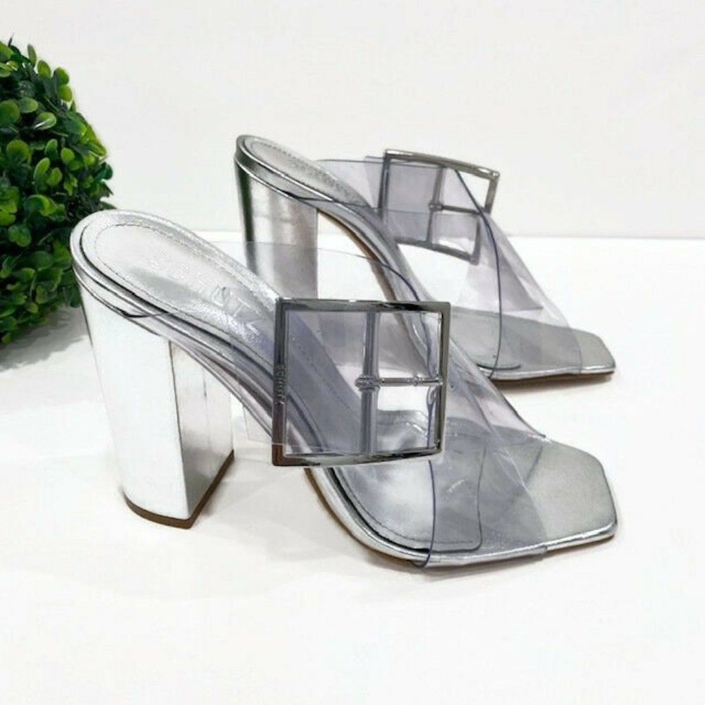 SCHUTZ Silver Clear PVC Block Heel Sandals